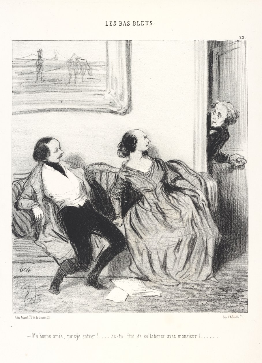 Ma bonne amie, puis-je entrer ! ... As-tu fini de collaborer avec monsieur ?, planche 29 de la série Les Bas-Bleus du journal Le Charivari - Honoré Daumier