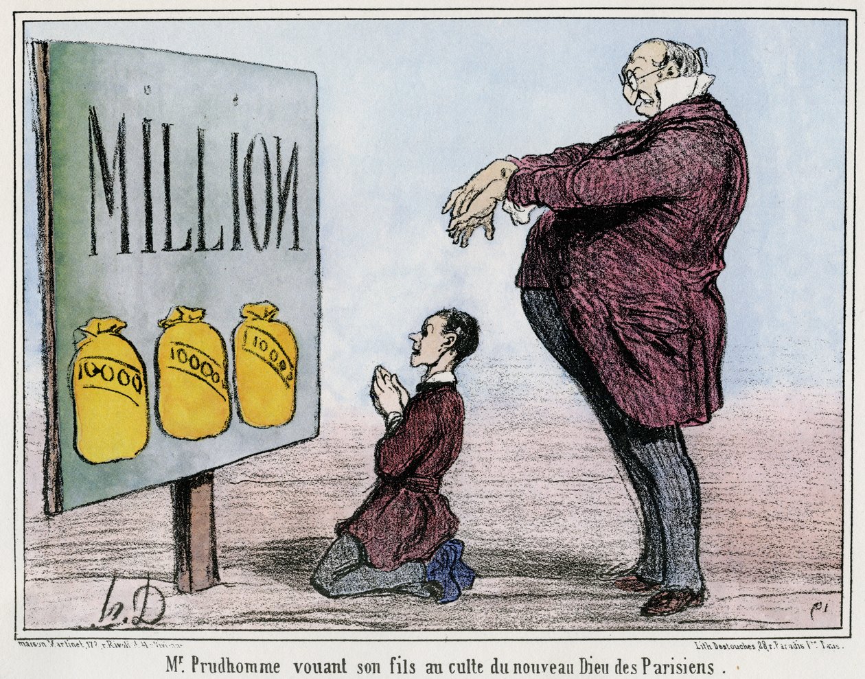 M. Prudhomme voue son fils au culte du nouveau Dieu parisien - Honore Daumier