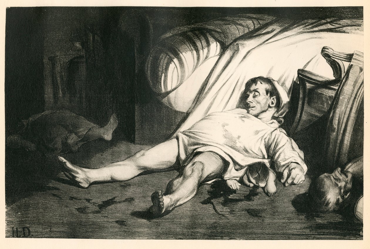 Cent vingt lithographies de H. Daumier, Satirique en N & B, vers 1834: Massacre de la rue Transnonain (Paris) - Républicain, Cadavres, Répression - Illustration par Honoré Daumier (1808-1879) - Honoré Daumier