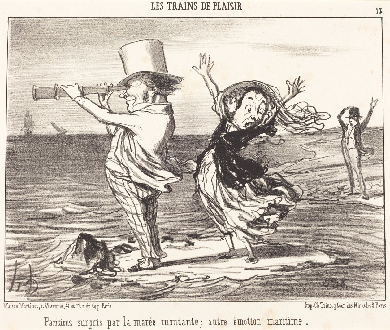 Parisiens surpris par la marée... - Honoré Daumier