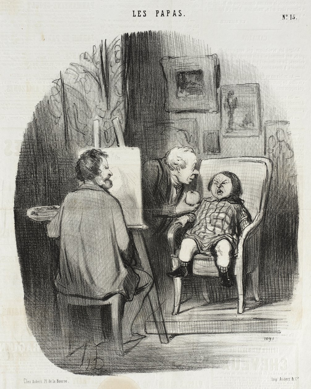 Seule manière de faire poser un enfant avec des fruits... - Honoré Daumier