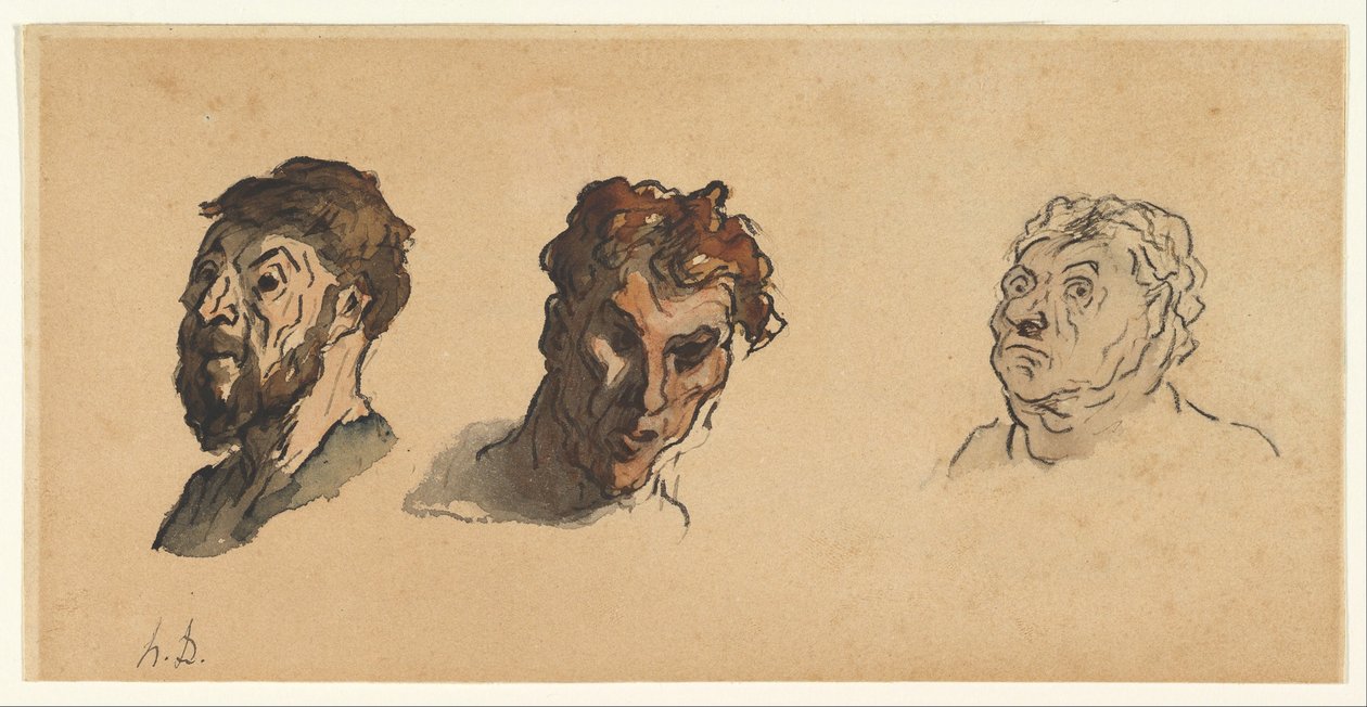 Drei männliche Köpfe - Honoré Daumier