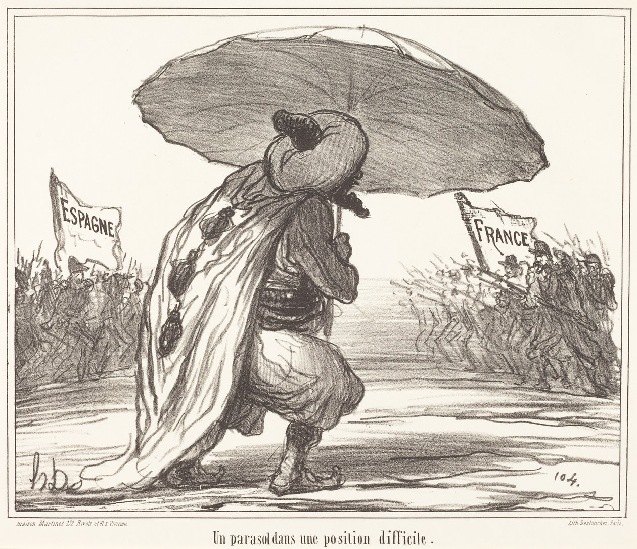 Un Parasol dans une position difficile - Honoré Daumier