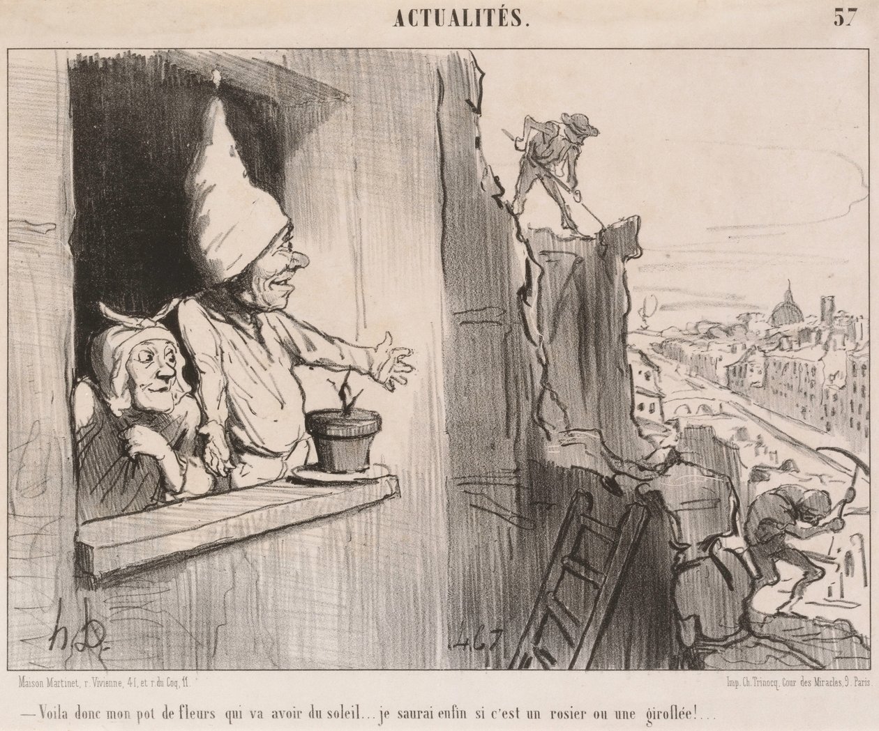 Voila... mon pot de fleurs... va avoir du soleil... - Honoré Daumier