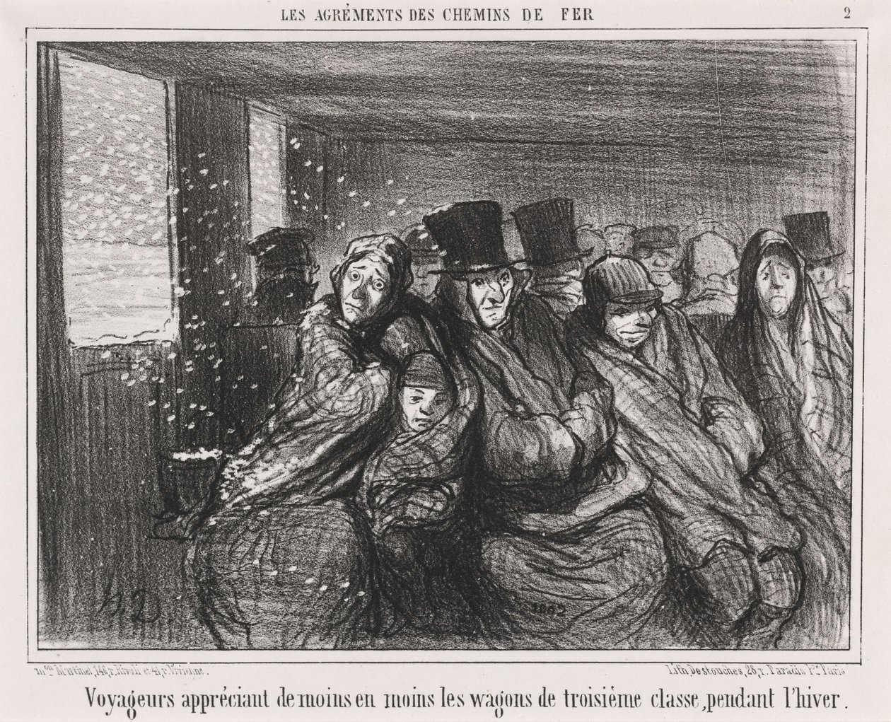 Voyageurs appréciant de moins en moins les wagons de troisième classe... - Honoré Daumier