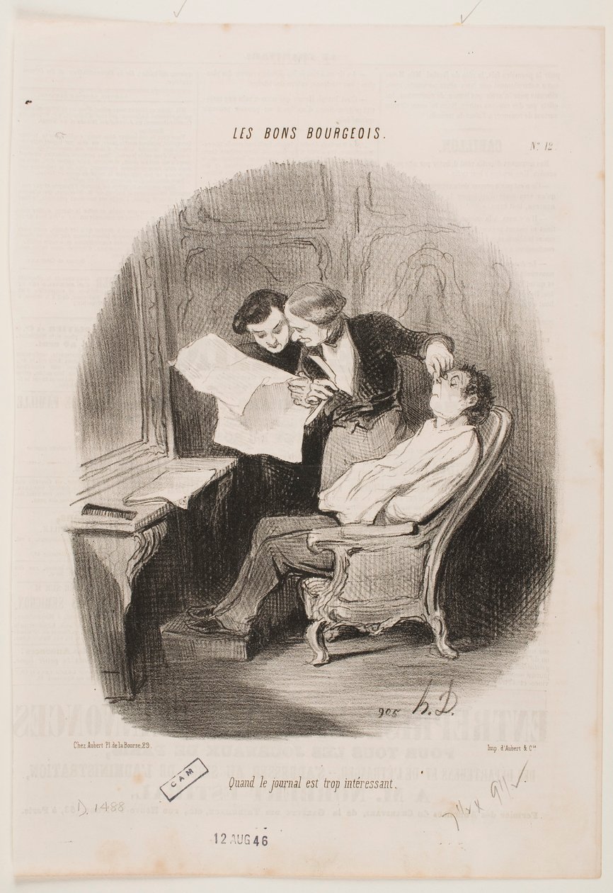 Quand le journal est bien trop passionnant. - Honoré Daumier