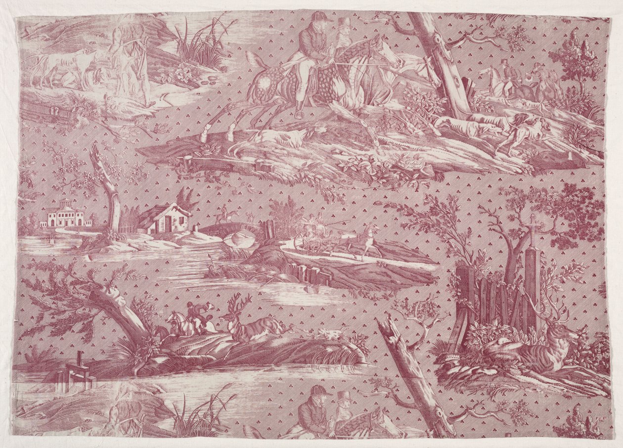 Fragment de coton imprimé à la plaque de cuivre avec motif de scène de chasse, vers 1815 - Emile Jean Horace Vernet