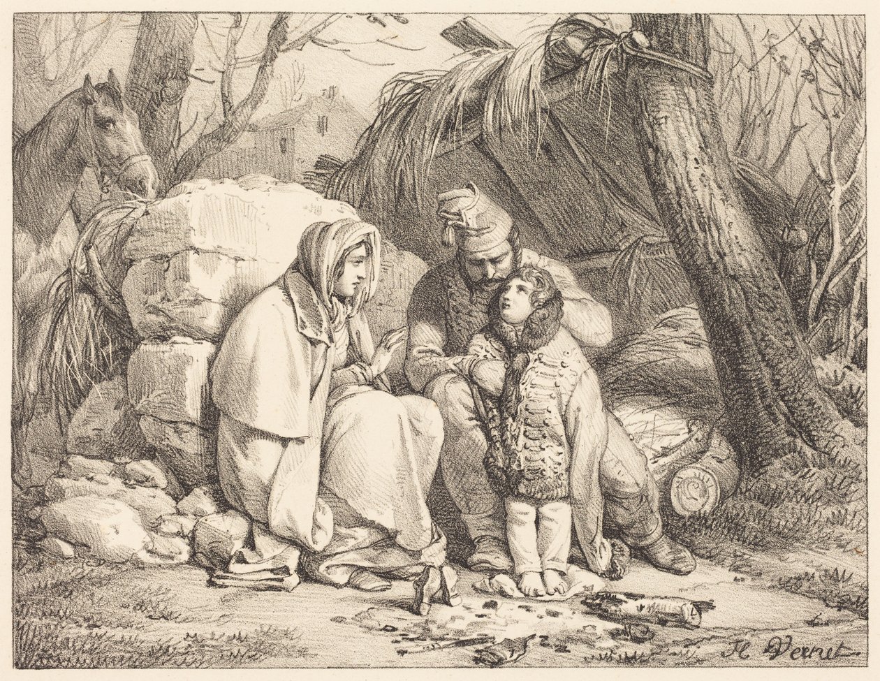 Famille de soldat campée - Horace Vernet