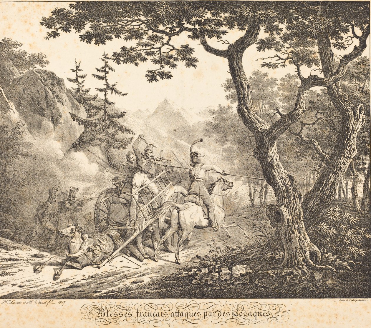 Français blessés attaqués par un cosaque - Horace Vernet and Hippolyte Lecomte