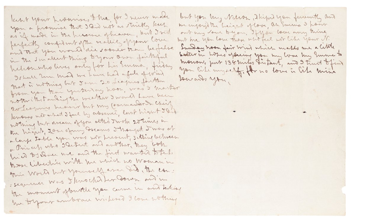 Lettre autographe à Lady Hamilton, n.p. [Foudroyant en mer] - Horatio Nelson
