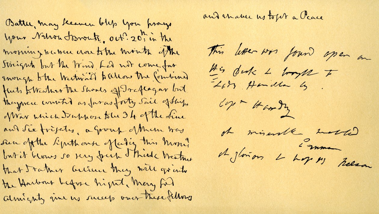 Lettre de Lord Horatio Nelson à Lady Emma Hamilton, 19 octobre 1805 - Horatio Nelson
