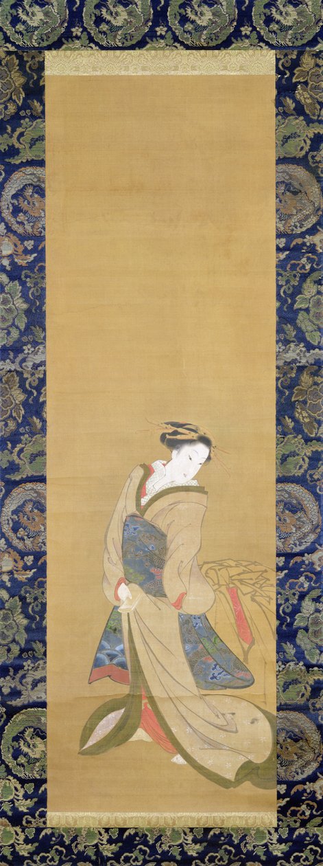 Une femme élégante en obi bleu - Hotei Gosei