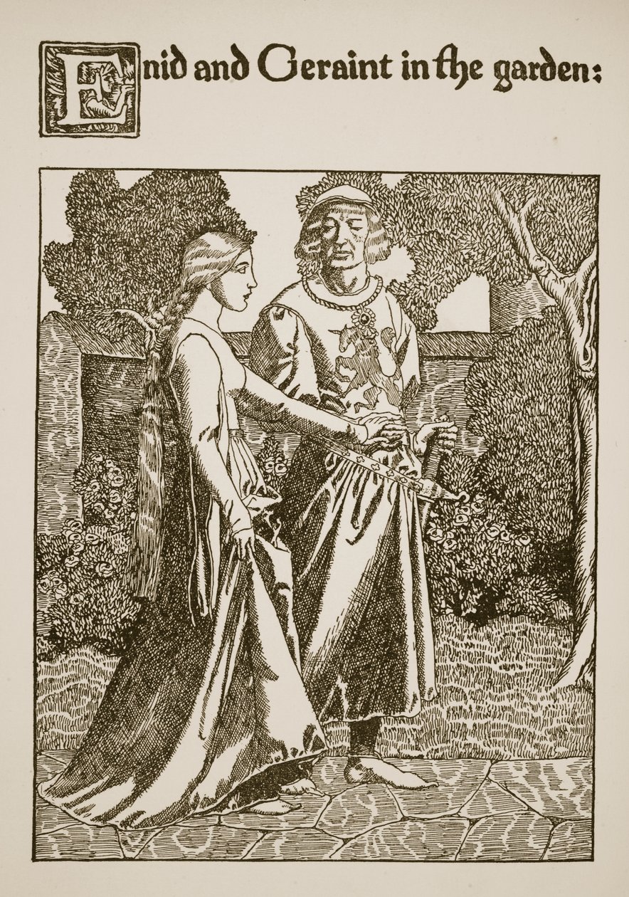 Enid et Geraint dans le jardin, illustration de 