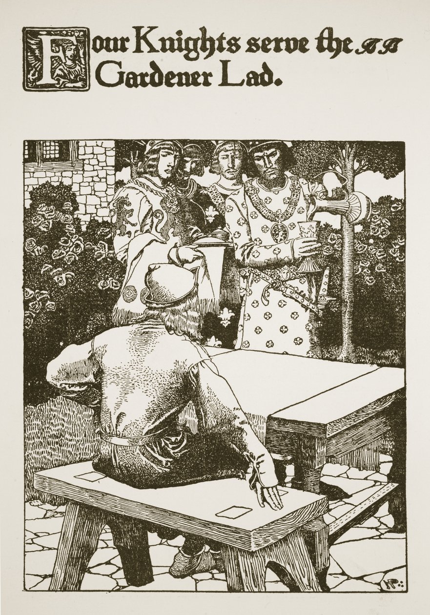 Quatre chevaliers servent le garçon jardinier, illustration de 