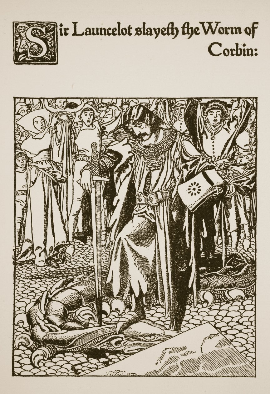 Sir Launcelot tue le ver de Corbin, illustration de 