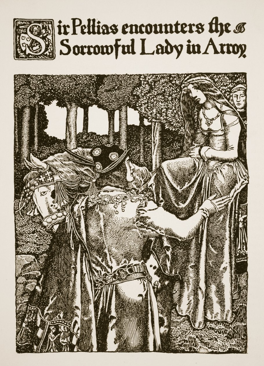 Sir Pellias rencontre la Dame affligée à Arroy, illustration de 