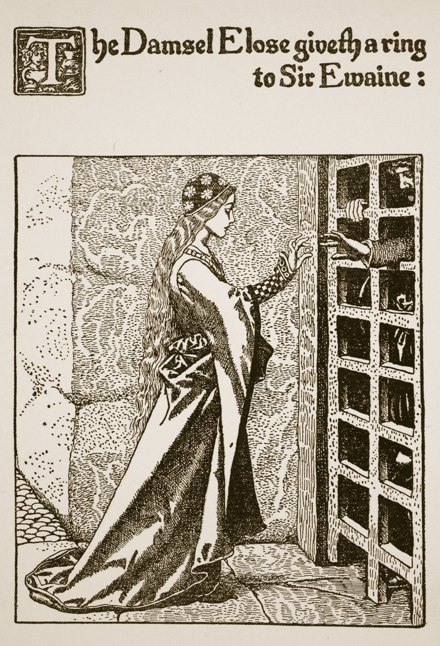La demoiselle Élose donne une bague à Sir Ewaine, illustration de 