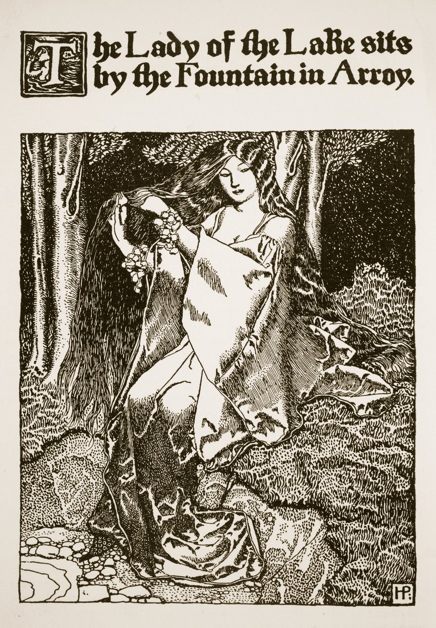 La Dame du Lac assise près de la Fontaine à Arroy, illustration de 