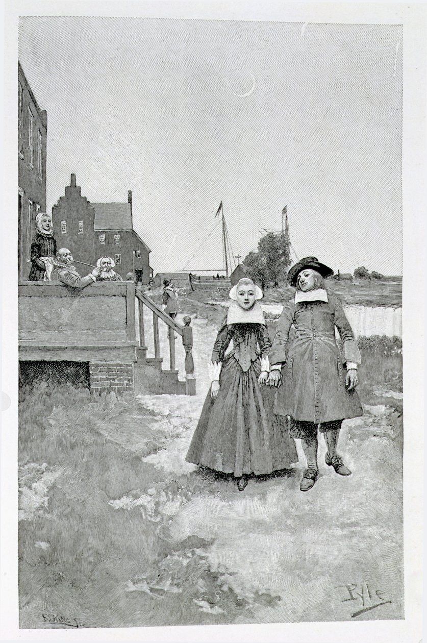 Le long du canal dans le vieux Manhattan, illustration de 