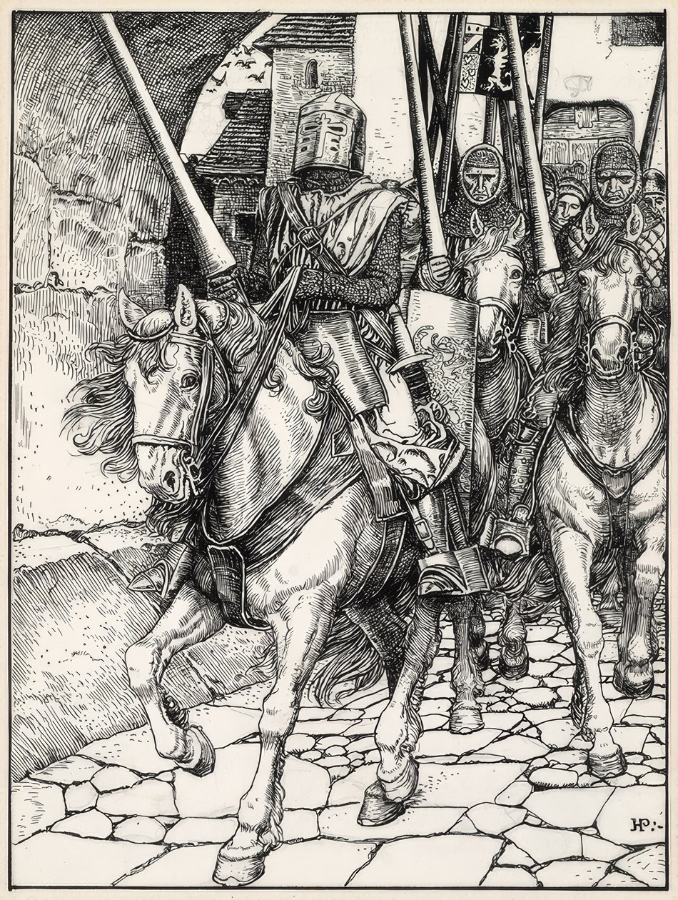 Ils sont partis, les sabots frappés et les armures sonnantes. - Howard Pyle