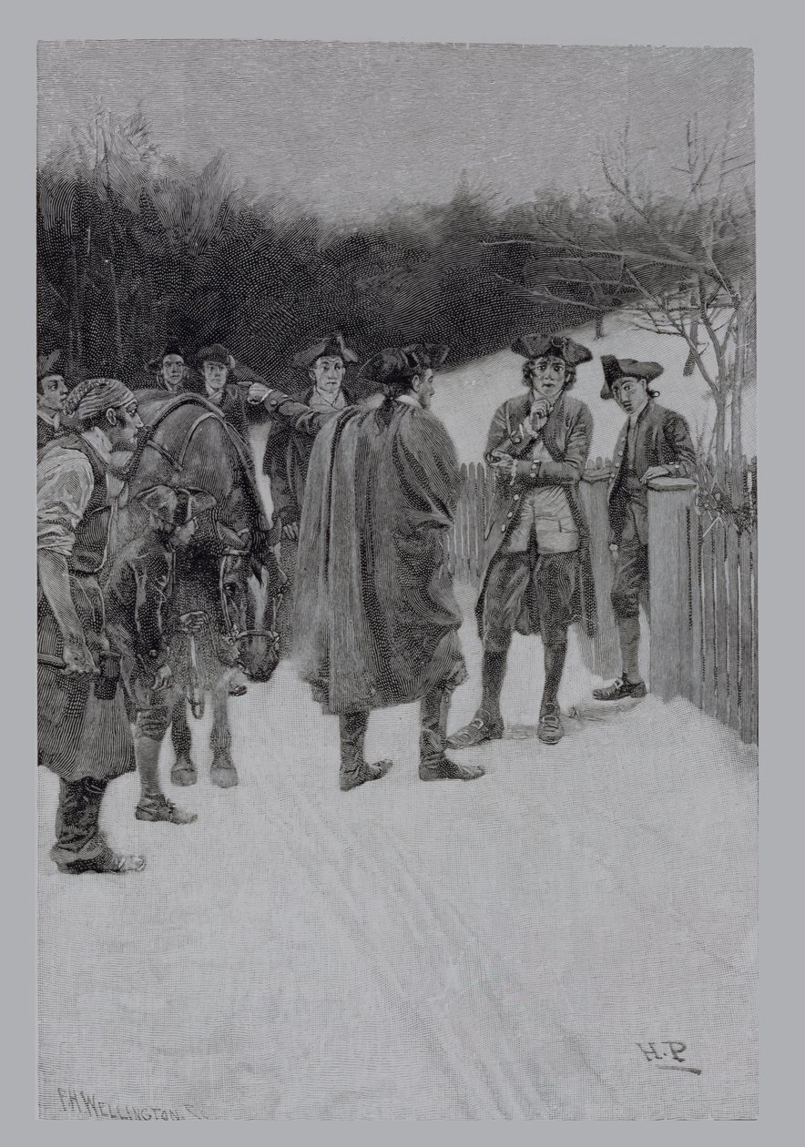 Paul Revere apportant des nouvelles à Sullivan, gravé par F.H. Wellington, illustration de 