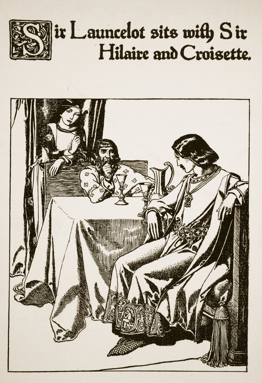 Sir Launcelot assis avec Sir Hilaire et Croisette, illustration de 