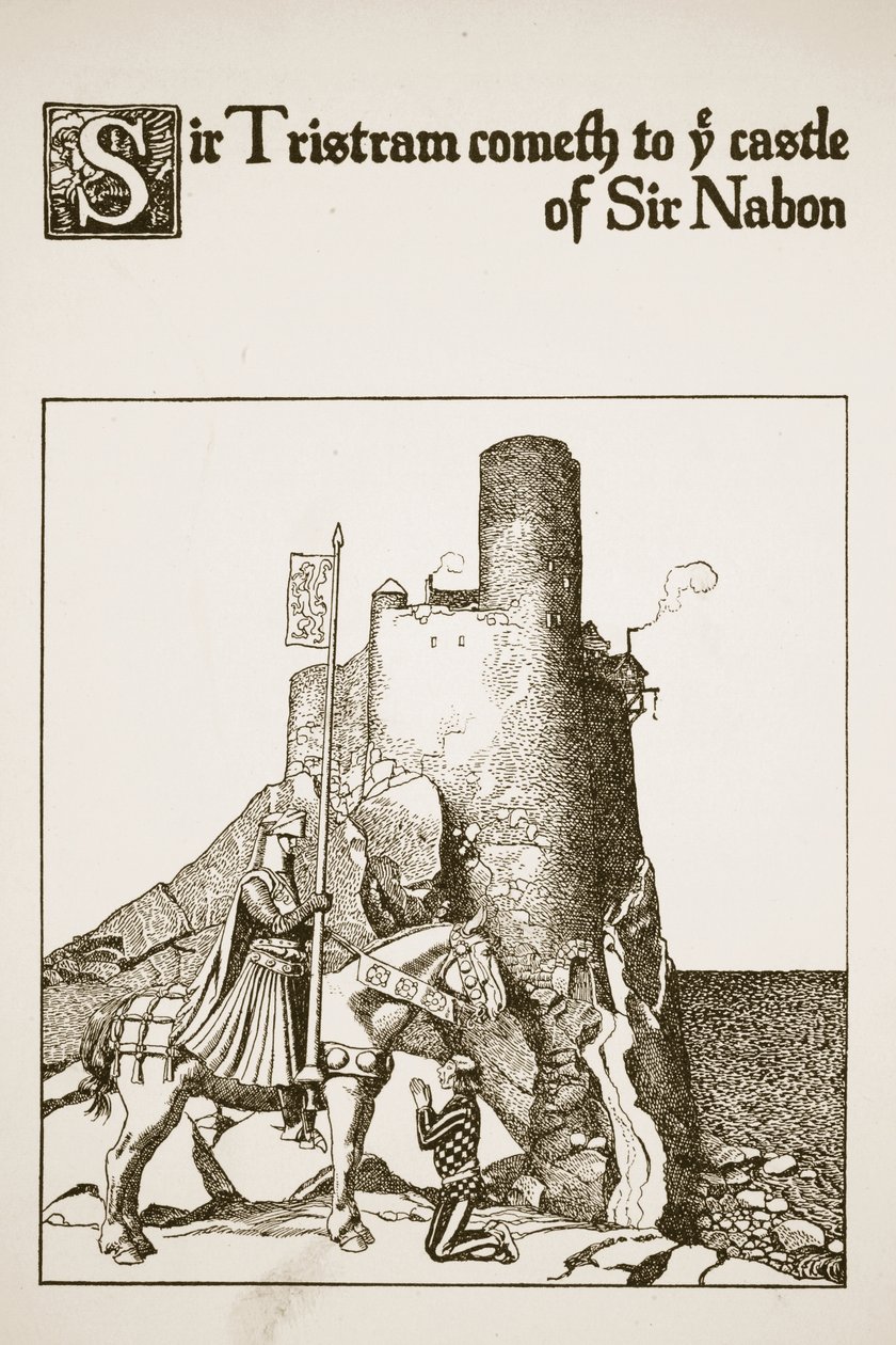 Sir Tristram arrive au château de Sir Nabon, illustration de 'L ...