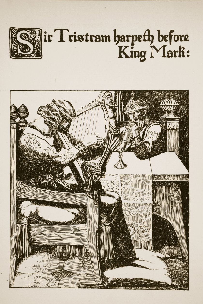 Sir Tristram jouant de la harpe devant le roi Marc, illustration de 