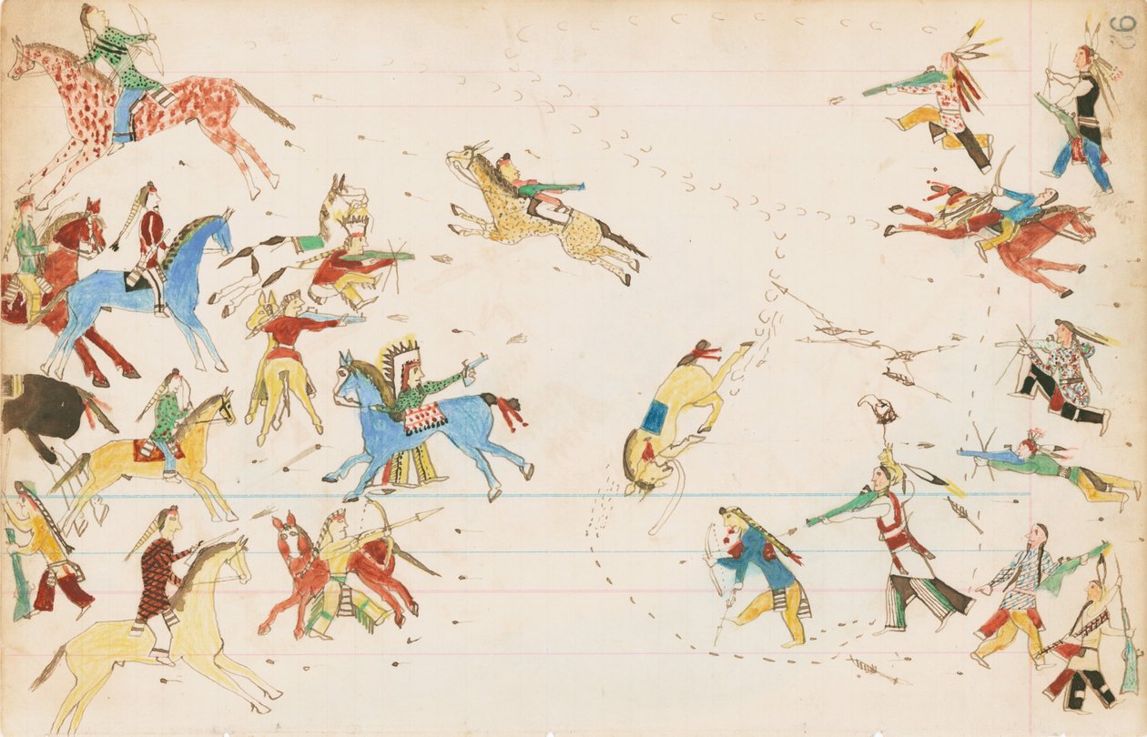 Une bataille entre les tribus Crow et Cheyenne, 1874-75 - Howling Wolf