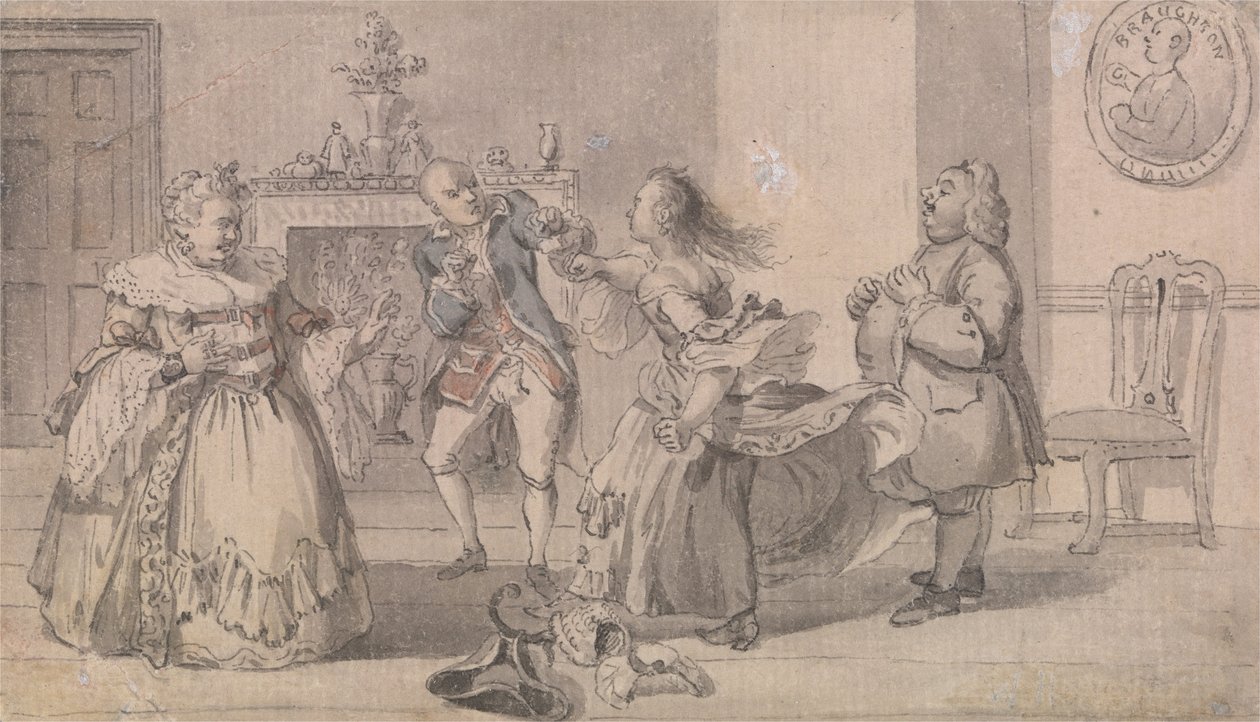 Dispute conjugale, avec un portrait du pugiliste John Broughton en arrière-plan - Hubert Francois Gravelot