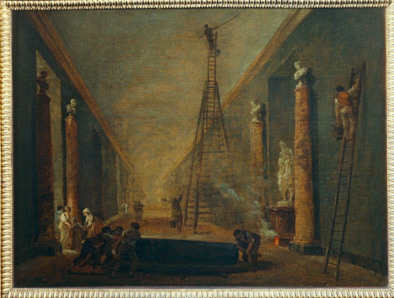 La Grande Galerie en cours de restauration - The Grand Gallery during restoration ... - Hubert (circle of) Robert