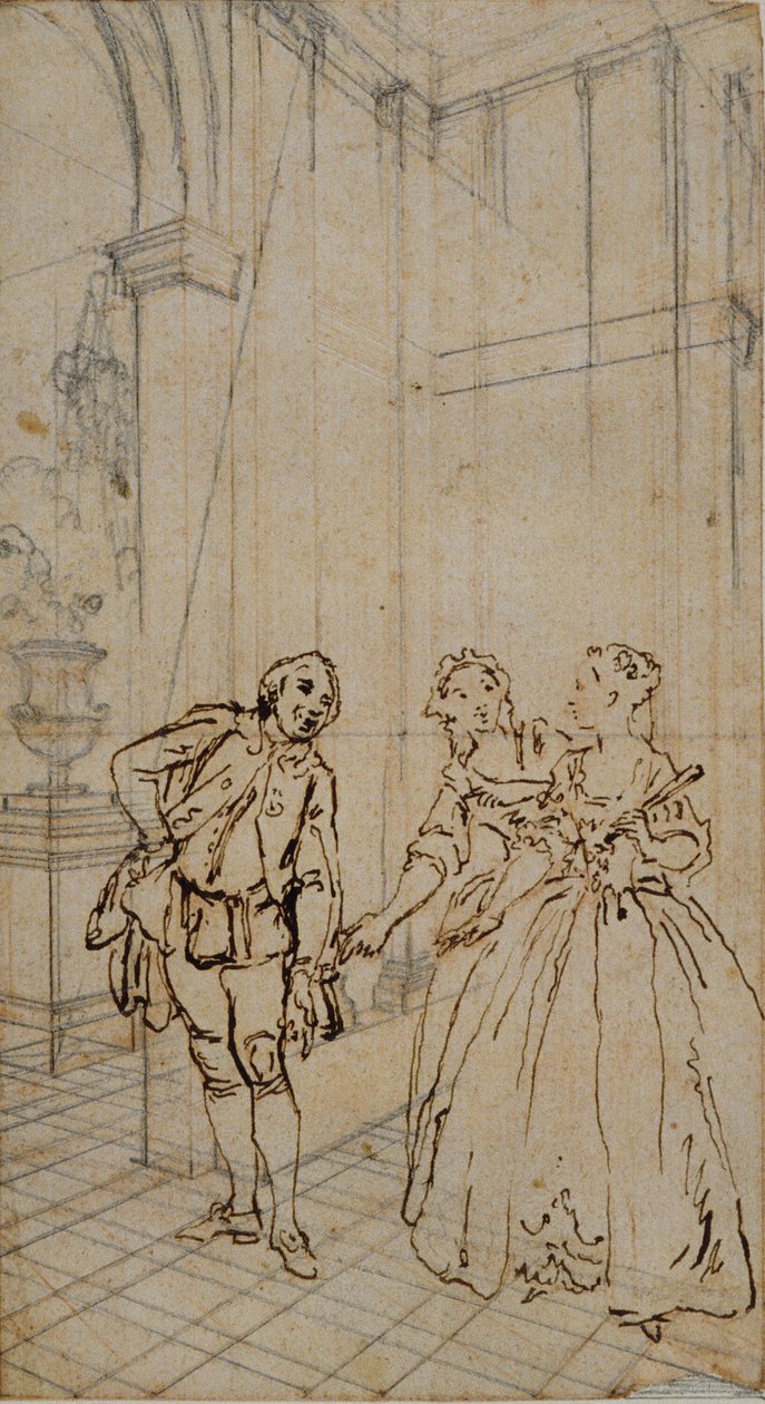 Illustration littéraire avec gentleman et deux dames à l