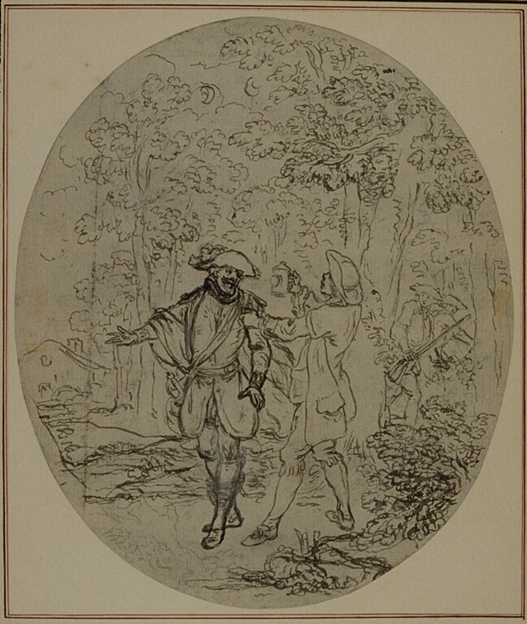 Étude pour une deuxième édition, jamais publiée, de "La Partie de Chasse de Henri IV" de Colle, Acte II, Scène 11 - Hubert Francois Gravelot
