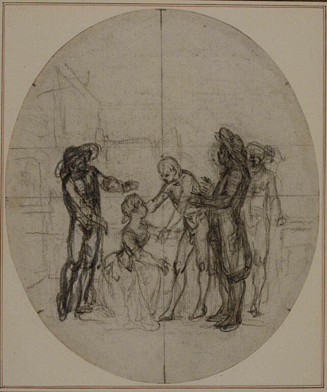 Étude pour une deuxième édition, jamais publiée, de "La Partie de Chasse de Henri IV" de Colle, Acte III, Scène 11 - Hubert Francois Gravelot