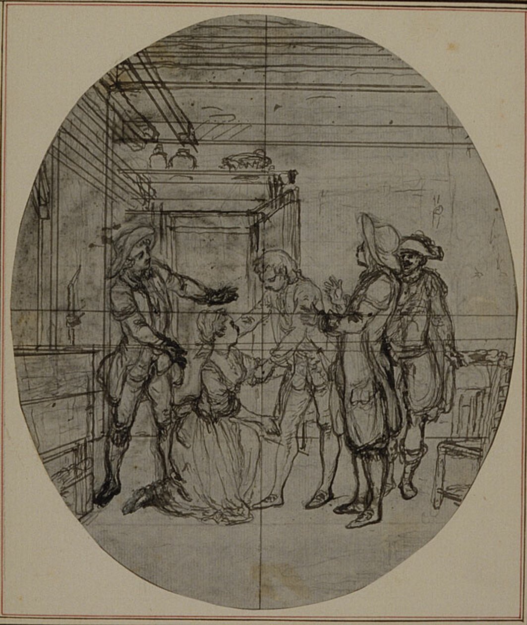 Étude pour une deuxième édition, jamais publiée, de "La Partie de Chasse de Henri IV" de Colle, Acte III, Scène 11 - Hubert Francois Gravelot