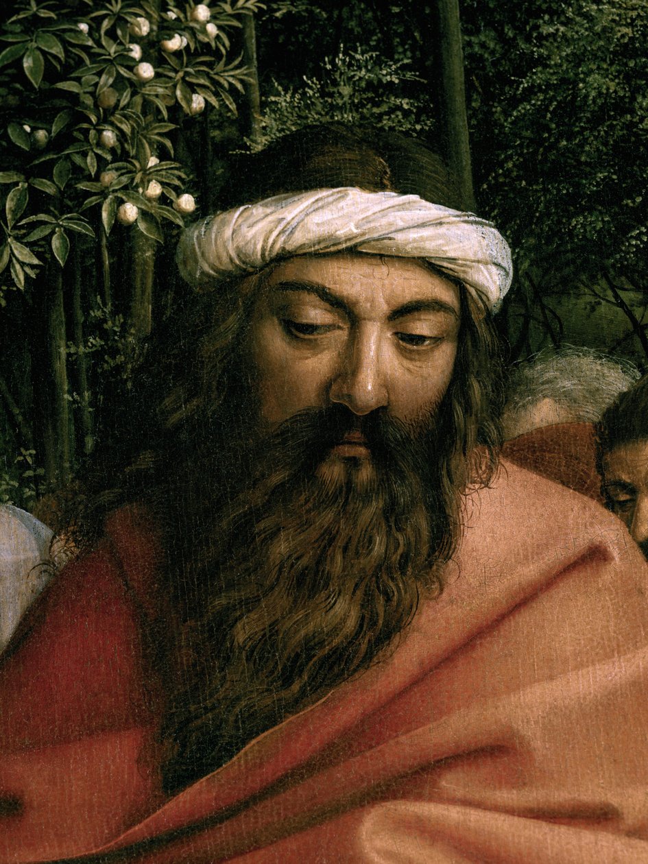 Les pèlerins guidés par Saint Christophe, détail de Saint Christophe, du côté droit du Retable de Gand - Hubert & Jan van (1390-1441) Eyck
