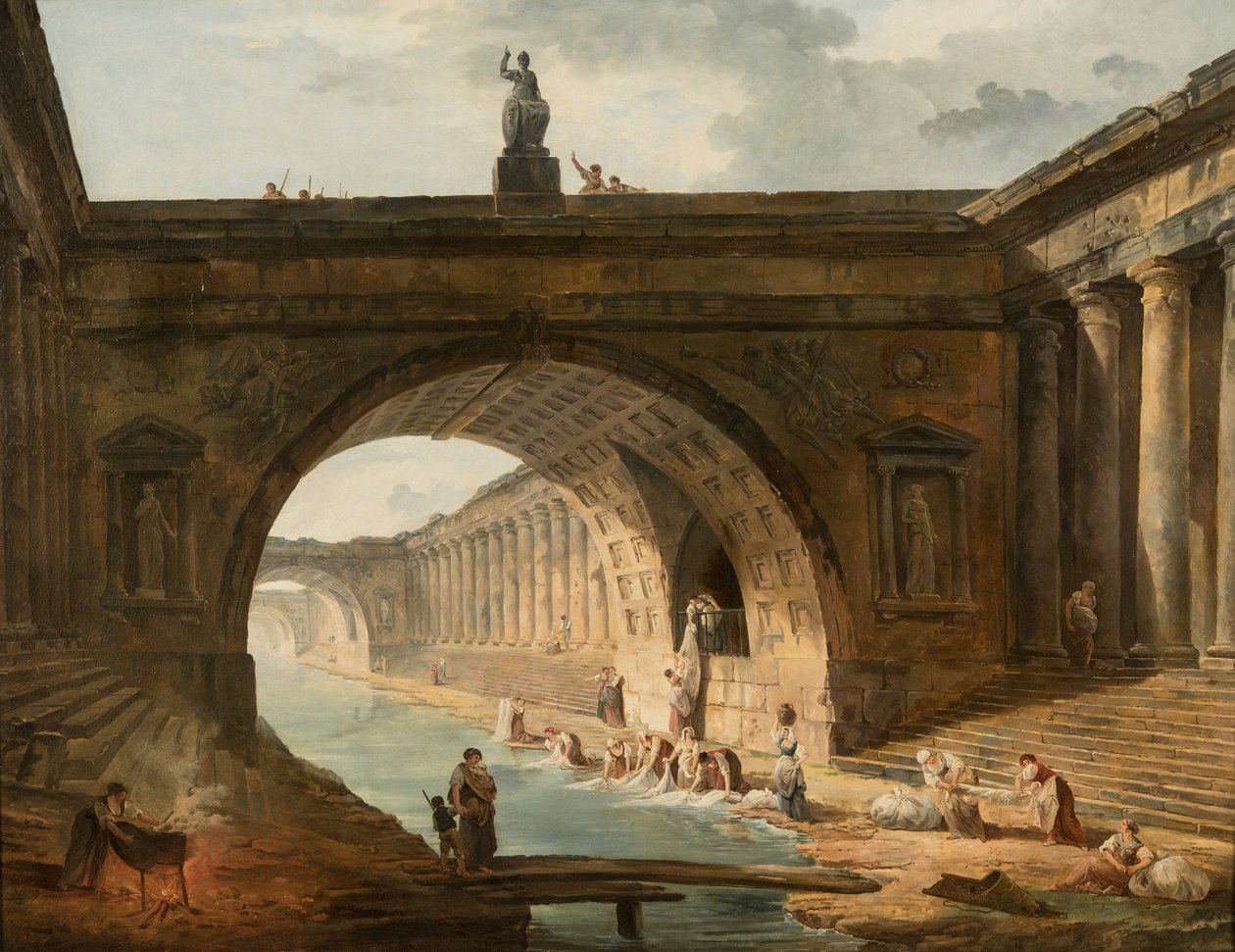 Capriccio avec des lavandières près d
