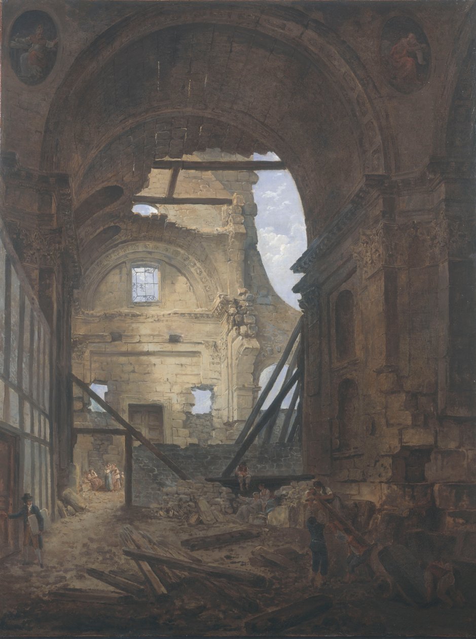 French: La chapelle de la Sorbonne avec la voûte de la nef effondrée Church of the Sorbonne in Ruins - Hubert Robert