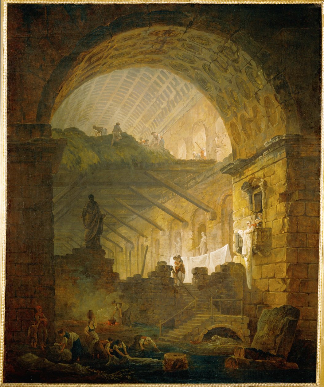 Galerie en ruine (peinture sur toile) - Hubert Robert