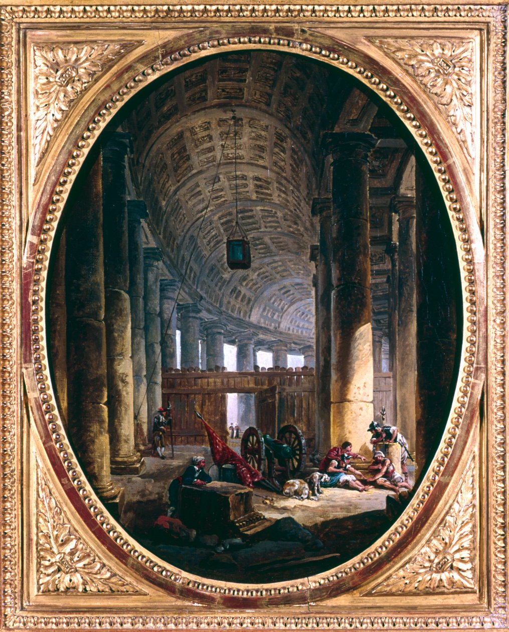 Intérieur de la colonnade de Saint-Pierre, Rome, au moment du conclave de 1769 - Hubert Robert