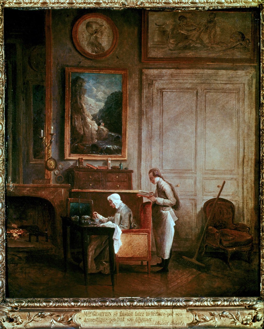 Mme Geoffrin, lue par sa servante pendant le déjeuner - Hubert Robert