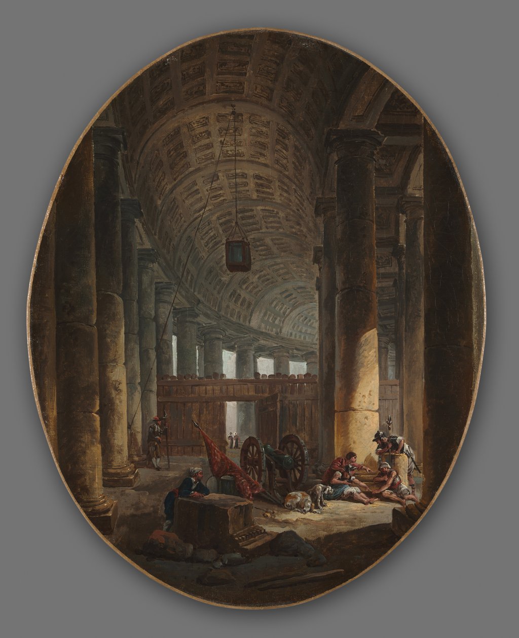 Paire de peintures : La Colonnade de Saint-Pierre, Rome, pendant le conclave et La Grotte..., vers 1769 - Hubert Robert