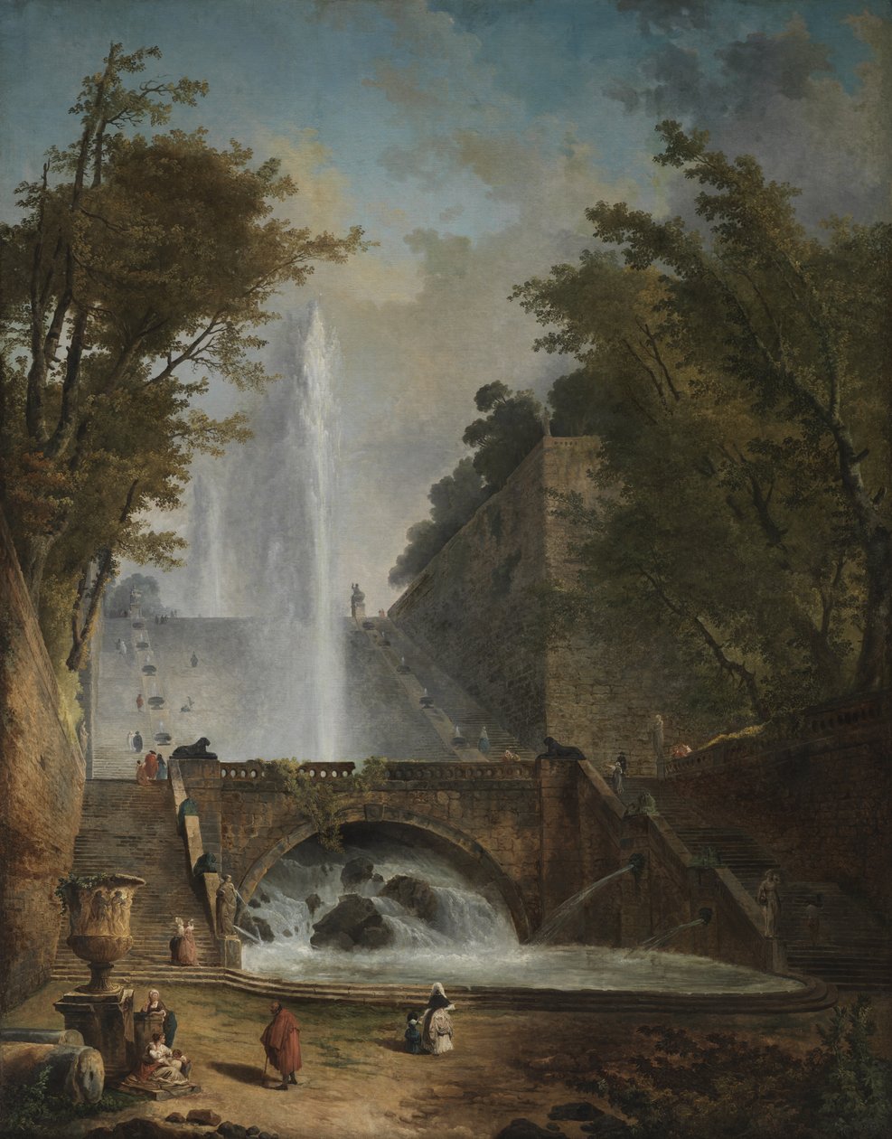 Escalier et fontaine dans le parc d