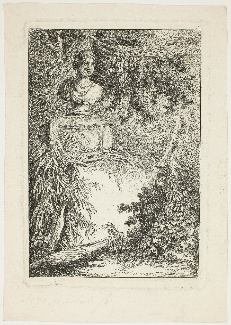Le buste, planche deux de Les Soirées de Rome - Hubert Robert