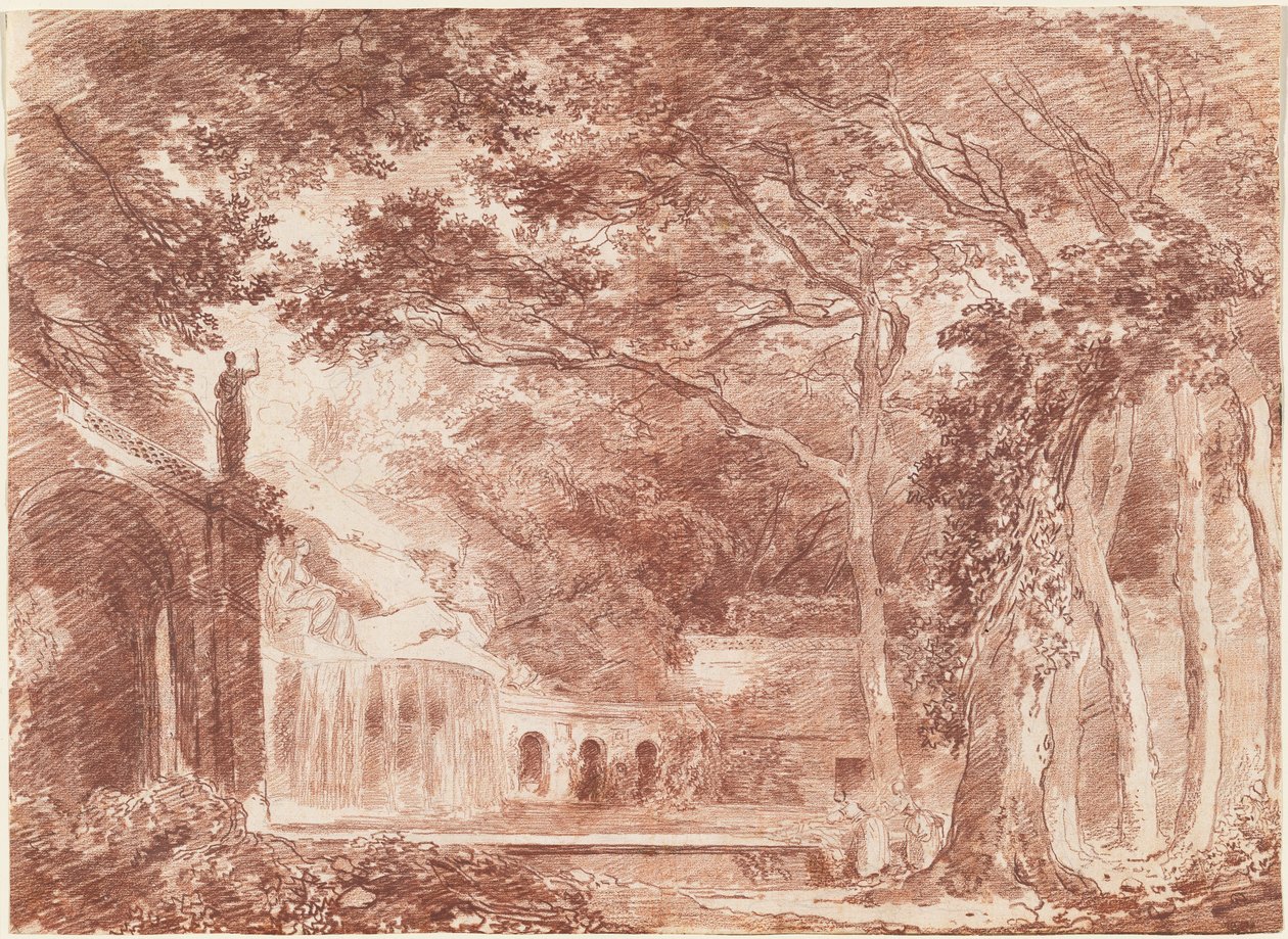 La fontaine ovale dans les jardins de la Villa d