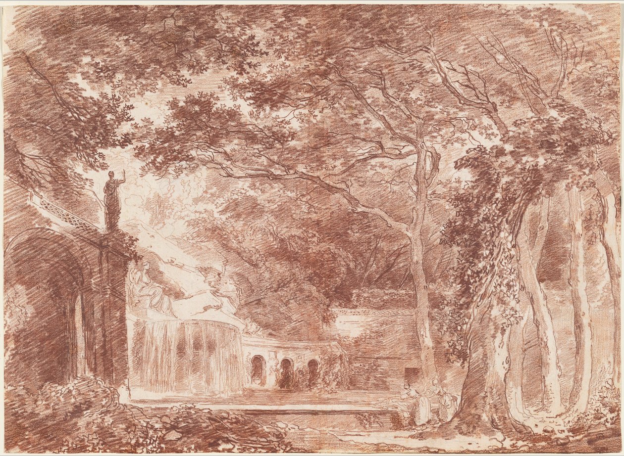 La fontaine ovale dans les jardins de la Villa d