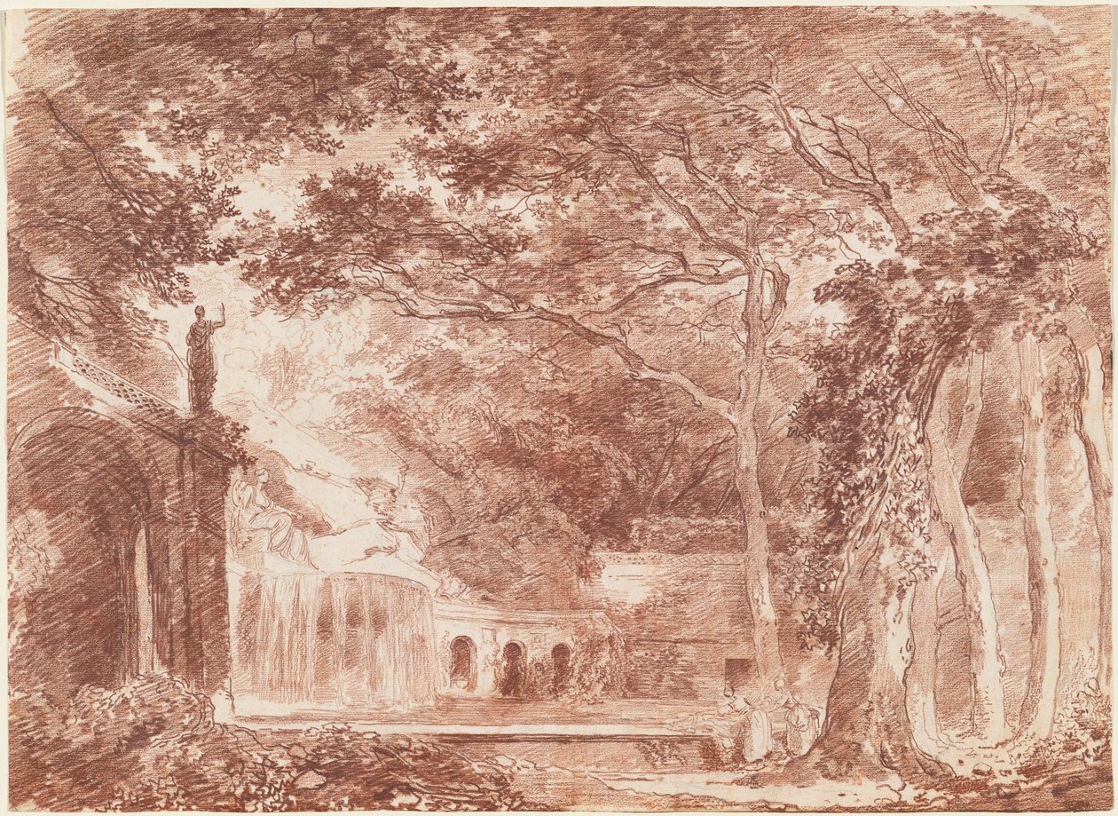 La fontaine ovale dans les jardins de la Villa d