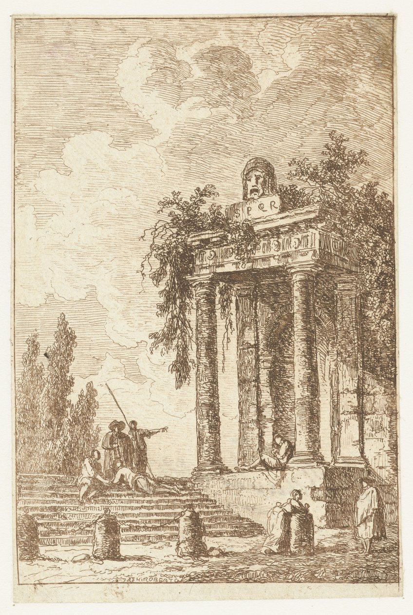 Escalier avec les quatre bornes frontières - Hubert Robert