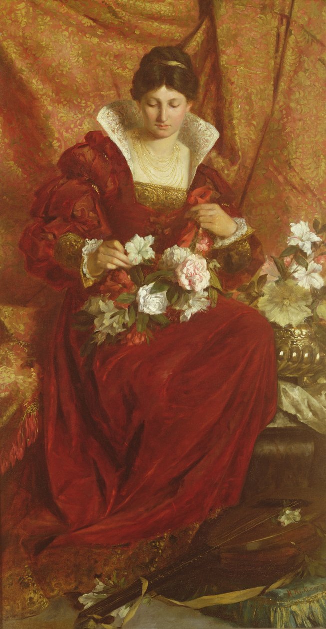 Une dame arrangeant des fleurs - Hubert von Herkomer