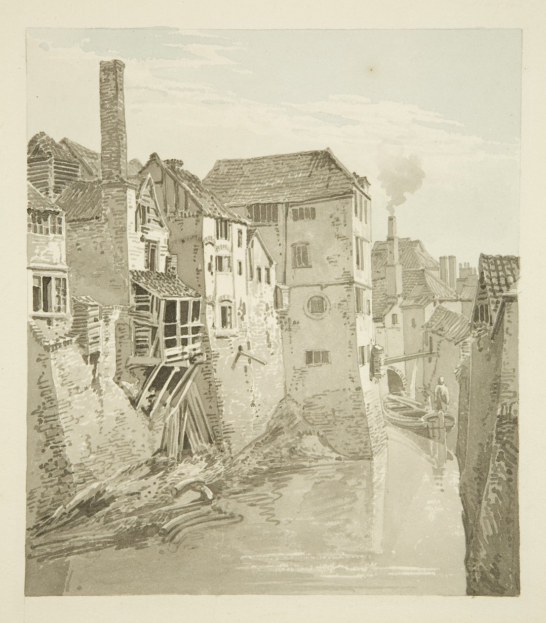 Fossé et mur du château depuis le pont de la Reine, mur de la ville à gauche, 1820 - Hugh ONeill